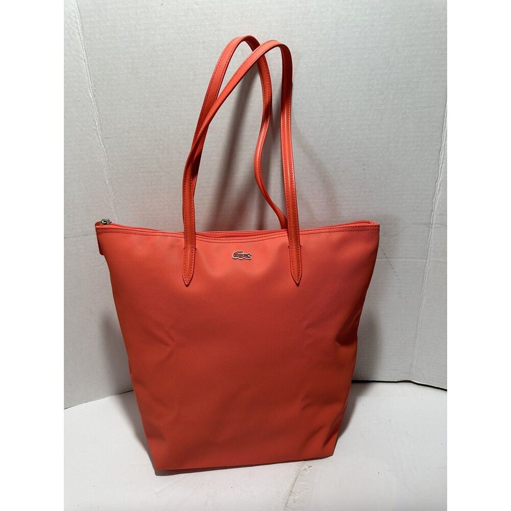 Lacoste Women's L.12.12 Concept Vertical Zip Tote Bag Orange Salmon Purse